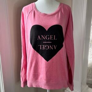 Victoria's Secret Pink Angel Relaxed Sweatshirt with Black Heart Graphic
